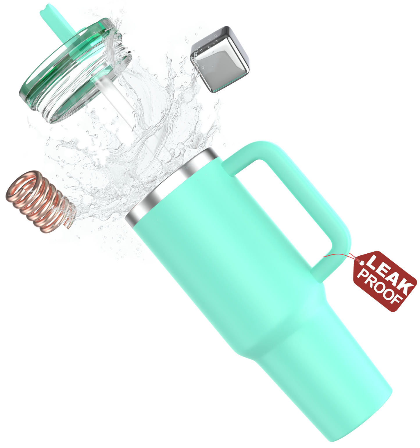 enem Tumbler, Mint Pop, Tumbler with Inbuilt Straw, Sipper, with Lid Leak Proof, 1 Metal Ice Cube & 1 Copper Spring (Tamba), Mug Travel, 1.2L