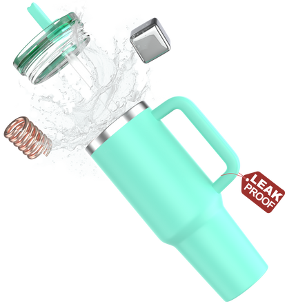 enem Tumbler, Mint Pop, Tumbler with Inbuilt Straw, Sipper, with Lid Leak Proof, 1 Metal Ice Cube & 1 Copper Spring (Tamba), Mug Travel, 1.2L