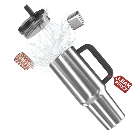 enem Tumbler, Platinum Shine, Tumbler with Inbuilt Straw, Sipper, with Lid Leak Proof, 1 Metal Ice Cube & 1 Copper Spring (Tamba), Mug Travel, 1.2L