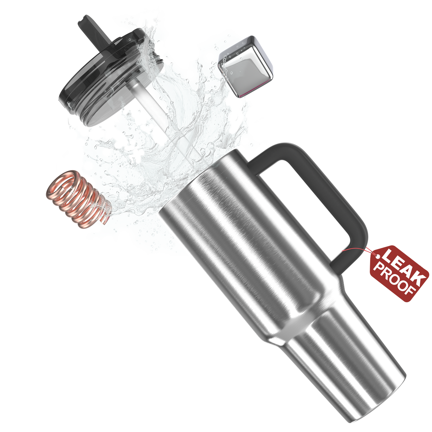 enem Tumbler, Platinum Shine, Tumbler with Inbuilt Straw, Sipper, with Lid Leak Proof, 1 Metal Ice Cube & 1 Copper Spring (Tamba), Mug Travel, 1.2L