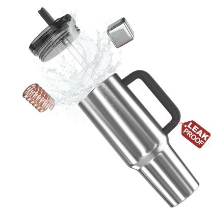 enem Tumbler, Platinum Shine, Tumbler with Inbuilt Straw, Sipper, with Lid Leak Proof, 1 Metal Ice Cube & 1 Copper Spring (Tamba), Mug Travel, 1.2L