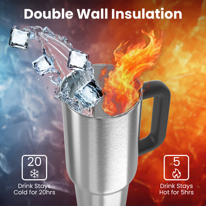 enem Tumbler, Platinum Shine, Tumbler with Inbuilt Straw, Sipper, with Lid Leak Proof, 1 Metal Ice Cube & 1 Copper Spring (Tamba), Mug Travel, 1.2L