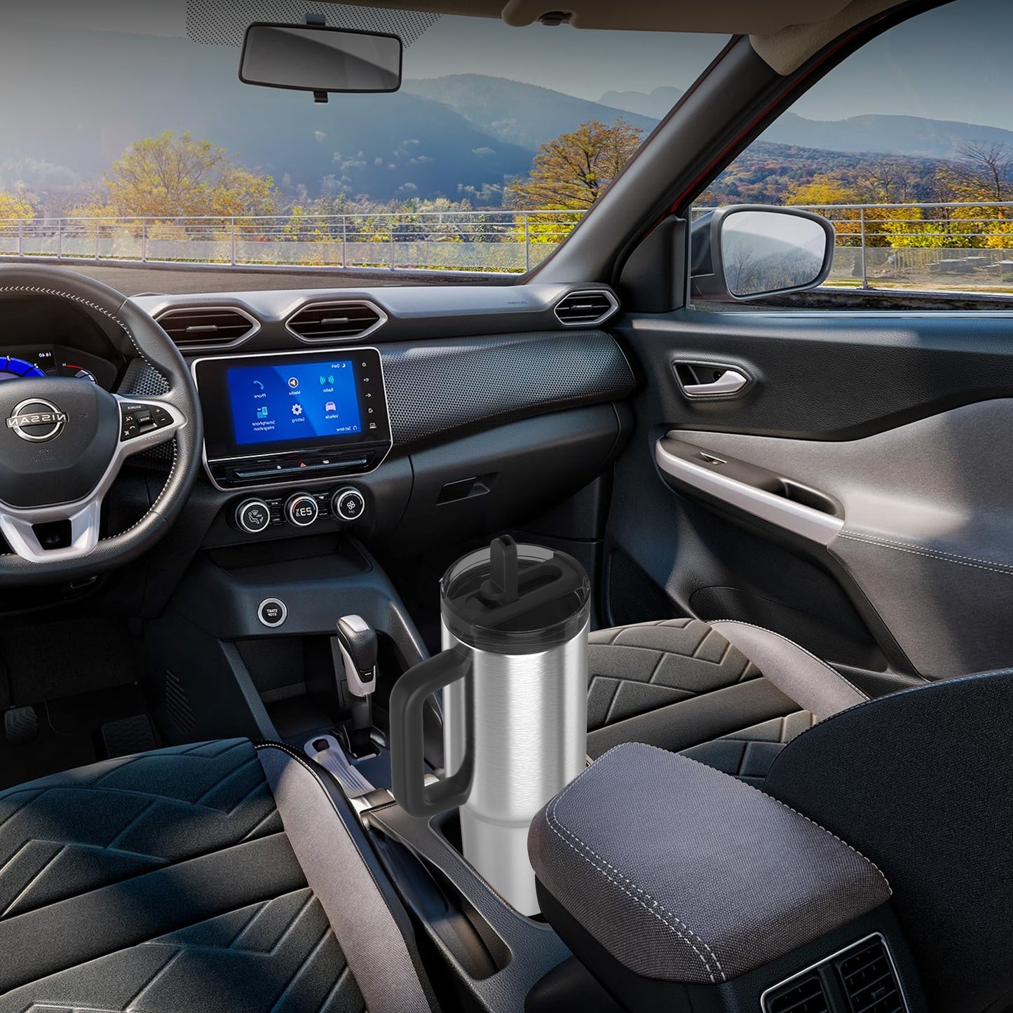 enem Tumbler, Platinum Shine, Tumbler with Inbuilt Straw, Sipper, with Lid Leak Proof, 1 Metal Ice Cube & 1 Copper Spring (Tamba), Mug Travel, 1.2L