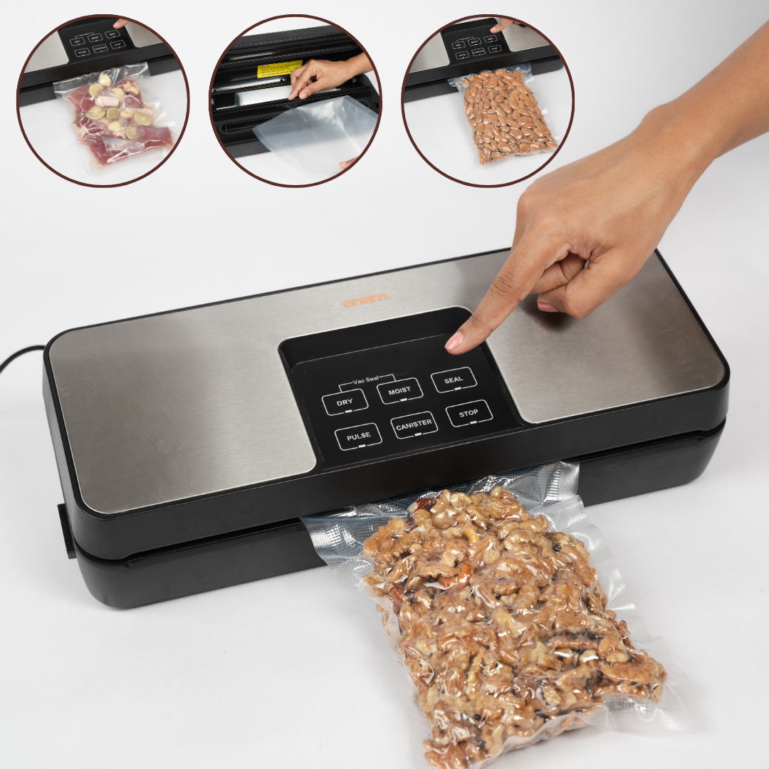 ENEM Vacuum Sealer Machine for Packing, Sealing Machine for Food Packets, 80kpa Automatic Dry & Wet Air Packet Sealer Machine, with 2 Year Warranty from Enem,With Free 1 Vacuum Roll,10 Vacuum Pouches