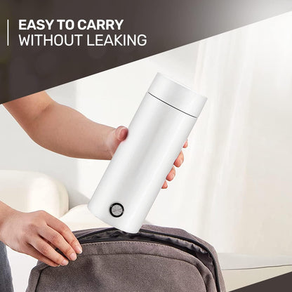 Portable Electric Kettle White 300ml, Stainless Steel Bottle, Automatic Shut off and Dry Protection Travel Kettle