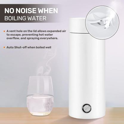 Portable Electric Kettle White 300ml, Stainless Steel Bottle, Automatic Shut off and Dry Protection Travel Kettle