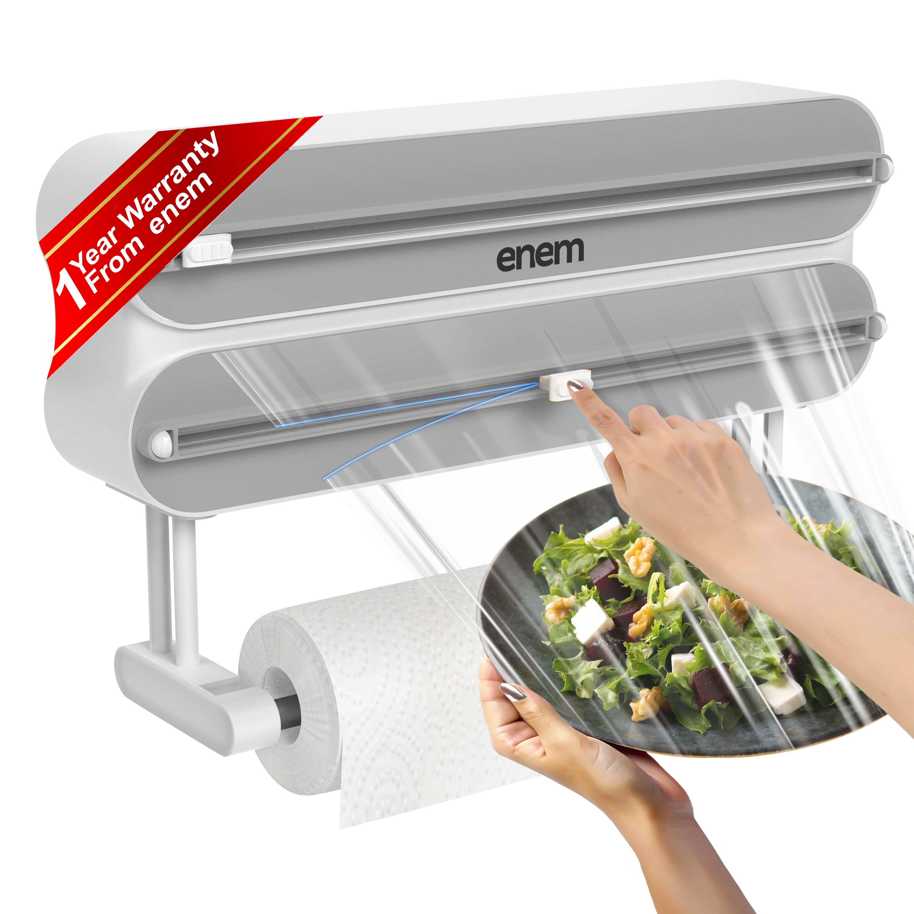 Enem 3 in 1 Cling Wrap Dispenser with Cutter, Grey