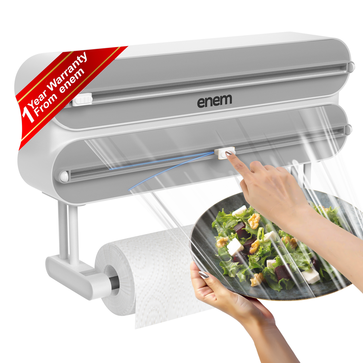 Enem 3 in 1 Cling Wrap Dispenser with Cutter, Grey