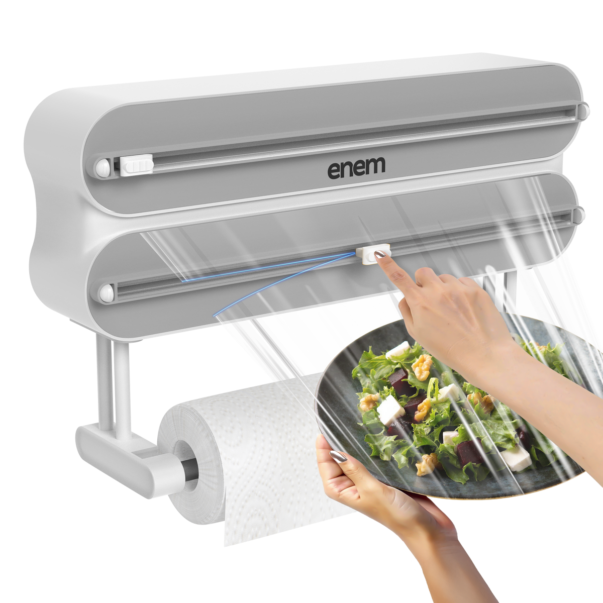 Enem 3 in 1 Cling Wrap Dispenser with Cutter, Grey