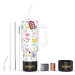 enem Tumbler, Happy Chaos, Tumbler with Metal Straw, Sipper, with Lid , 1 Metal Ice Cube, 1 Copper Spring (Tamba), Base Protector, Mug Travel, 1.2L