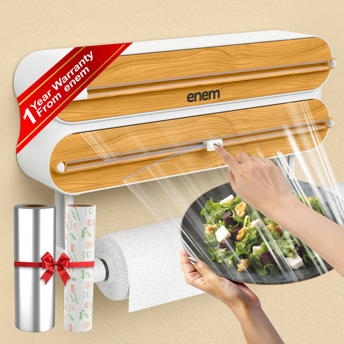 Enem 3 in 1 Cling Wrap Dispenser with Cutter, with Free Paper Foil, Butter Wrap