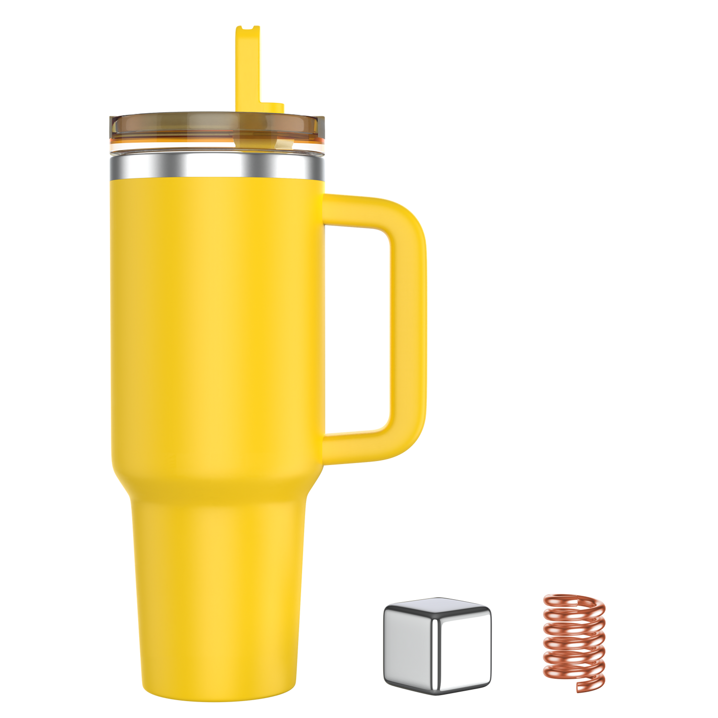 Enem Tumbler, Yellow, Tumbler with Inbuilt Straw, Sipper, with Lid Leak Proof, 1 Metal Ice Cube & 1 Copper Spring