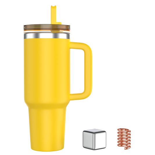 Enem Tumbler, Yellow, Tumbler with Inbuilt Straw, Sipper, with Lid Leak Proof, 1 Metal Ice Cube & 1 Copper Spring