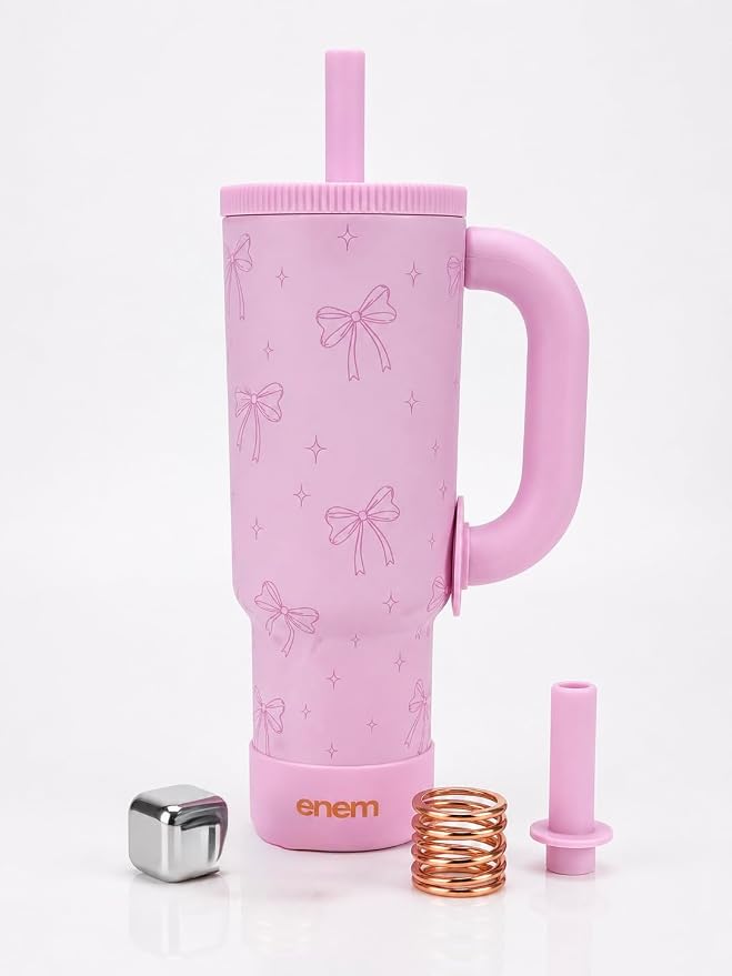 ENEM Stainless Steel Insulated Tumbler 1200ml – Travel Mug | Plugged Straw | Bowl Blush | With Accessories