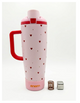 enem Pink Crush Inbuilt Straw Tumbler with Handle, Stainless Steel Large Travel Mug, 1.2L